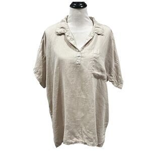 Becasa Short Sleeved Tab Linen Shirt Natural Size Large